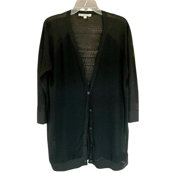 The Loft Long Sheer Front V Neck Button Mixed Media Cardigan - Picture 13 of 16